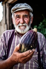 Naklejka na ściany i meble shot of a farmer holding an eggplant