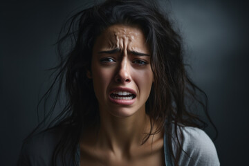 Distressed woman overwhelmed by emotion and stress