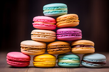Fototapeta premium colourful stack of macaroons on black background