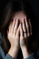 closeup shot of a young woman covering her face with her hands