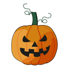 Cartoon Halloween Jack-o-lantern Sticker isolated on transparent background. PNG Halloween symbol and element. Trendy Groovy Retro creepy Pumpkin with scary face icon. Vector illustration.