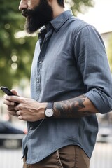 cropped shot of a man using his cellphone while standing outside