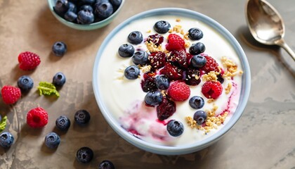 Greek Yogurt And Berry Breakfast Bowl JPG, Generative AI