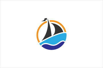 Sailboat logo design with blue waves combination