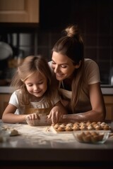 Obraz na płótnie Canvas shot of a happy mother and daughter baking together
