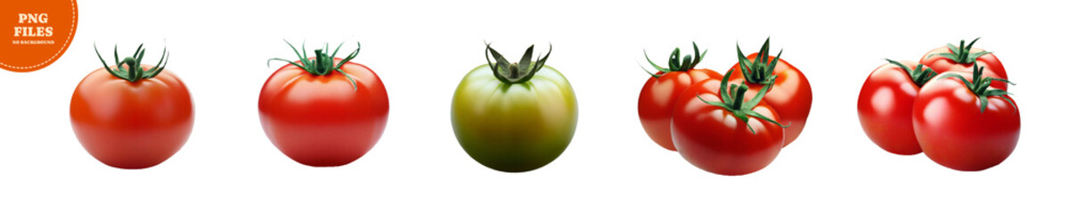Set of fresh tomatoes on transparent background