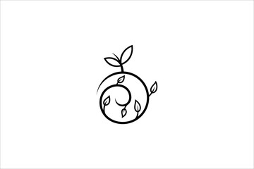 Orange fruit logo design with leaf combination in line art style