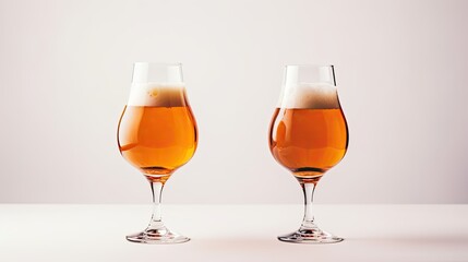 Two glasses of beer on a white background. Space for text.