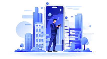 network concept with the city Vector illustration, global social network futuristic illustration, mobile controlling concept, smart city flat design, Urban landscape - obrazy, fototapety, plakaty