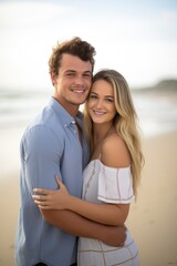 Naklejka premium a happy young couple embracing on the beach together