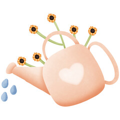 spring floral bouquet in a watering can isolated on transparent background 