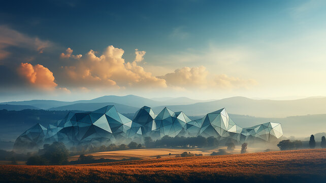 abstract summer polygonal landscape of triangles background