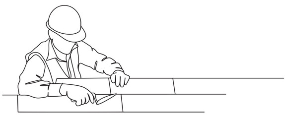 Labor day illustration, builder worker line art style vector illustration