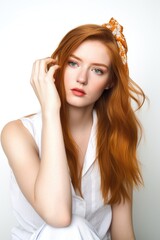 Fototapeta premium studio portrait of an attractive young woman with her hand on her head posing against a white background