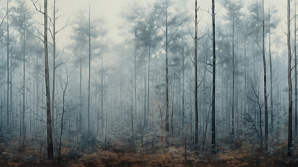 Fototapeta na wymiar autumn forest watercolor landscape in gray calm tones soft color
