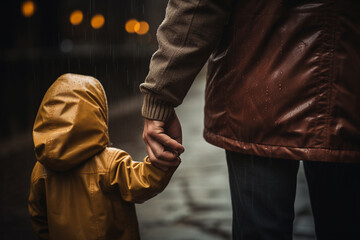 parent's hand gently holding their child's palm during the walk, illustrating protection, guidance, and the unbreakable bond between parent and child 