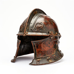 Roman army helmet and gladiator isolated on white background. Its design is based on the duty of the military that wears it.