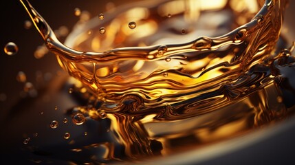 Oil wave splashing in Car engine with lubricant oil. Concept of lubricating motor oil