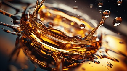 Oil wave splashing in Car engine with lubricant oil. Concept of lubricating motor oil - obrazy, fototapety, plakaty