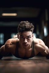 Fototapeta na wymiar shot of a young man doing pushups while working out in the gym