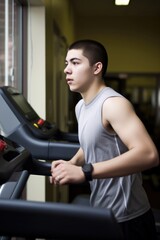 Plakat a young man on a treadmill at the gym