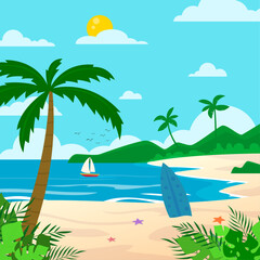 Fototapeta na wymiar tropical beach with flat design background