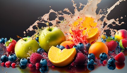 fruit splash fictitious JPG, Generative AI.