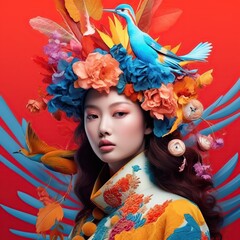 Illustration of a fashion portrait,  AI Generated