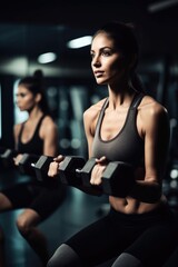 Fototapeta na wymiar shot of a woman lifting dumbbells in a gym