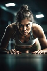 Fototapeta na wymiar shot of a young woman doing push ups in a gym