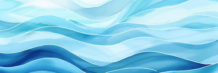 Fototapeta premium Blue Azure Watercolor Background - Tranquil Sea Waves Gradient for Textures and Web Banners