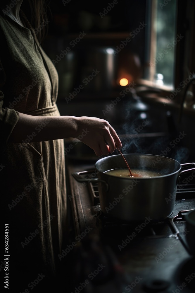 Canvas Prints cropped shot of a woman stirring a pot on the stove