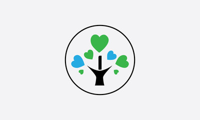 Heart sign tree. Heart symbol tree circle. Love tree logo and happiness sign icon. Healthy heart logo and Valentine love