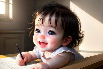 baby's facial expression changes, laughter. Generative AI