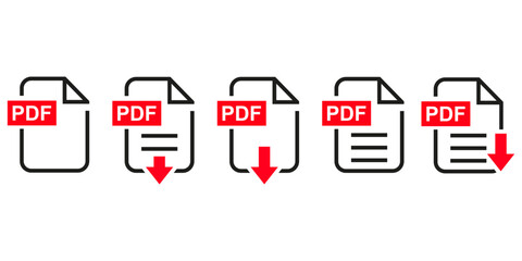 PDF file format vector icon set flat trendy style, PDF file download icon set flat trendy vector illustration isolated on white background.