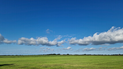 Typical open wide countryside of Dutch province Friesland, Netherlands