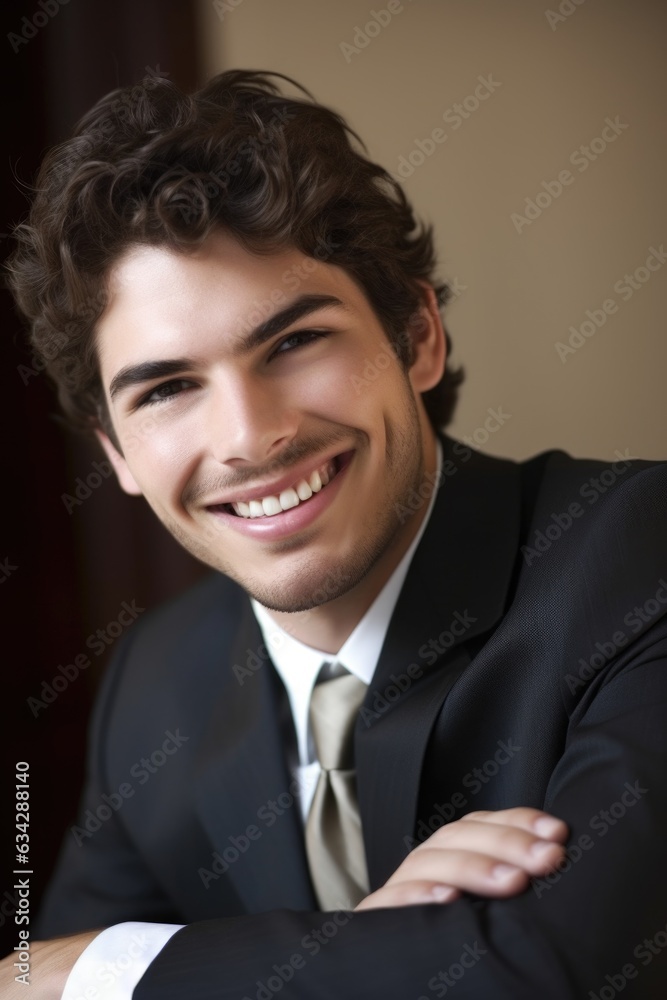 Wall mural portrait of a happy young businessman smiling at you