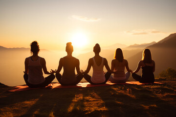 photo illustration of a group of women doing yoga with enthusiasm