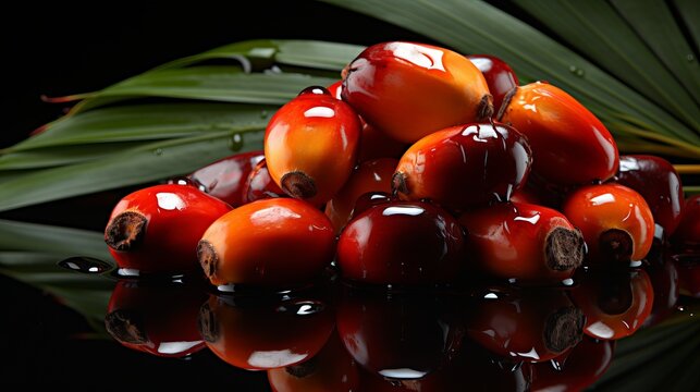 
Oil palm fruit drupe, tree nectar for food and cosmetic industry. Vegetable fat or palmitic acid. Palm kernel vegetable oil of tropical origin.