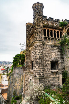 Glimpse of the twentieth-century Villa Ebe, also known as Pizzofalcone Castle, at the top of the Pizzofalcone Ramp on Mount Echia, Naples