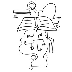 Flat Illustration Outline Intelligence Book with a Thinking Cloud is perfect for website UI UX, simplifying complex ideas visually and offering users an interactive learning experience