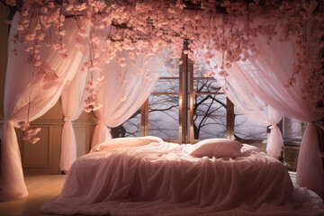 bedroom with flowers on background