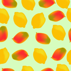 Fruit background - mango lemon seamless pattern. Vector illustration.