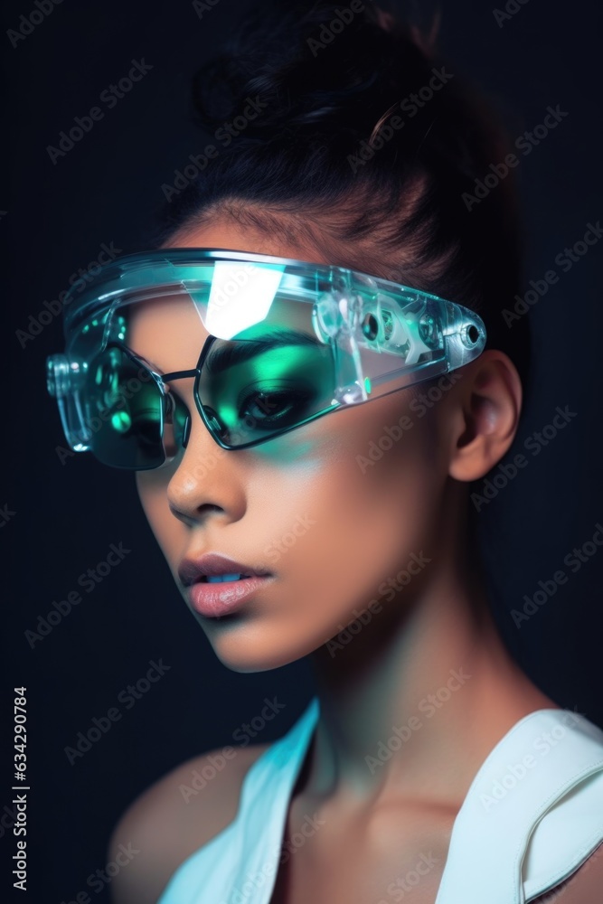 Sticker shot of a beautiful young woman wearing futuristic eyewear