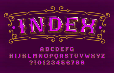 Index alphabet font. Vintage letters and numbers. Vector typeface for your typography design.