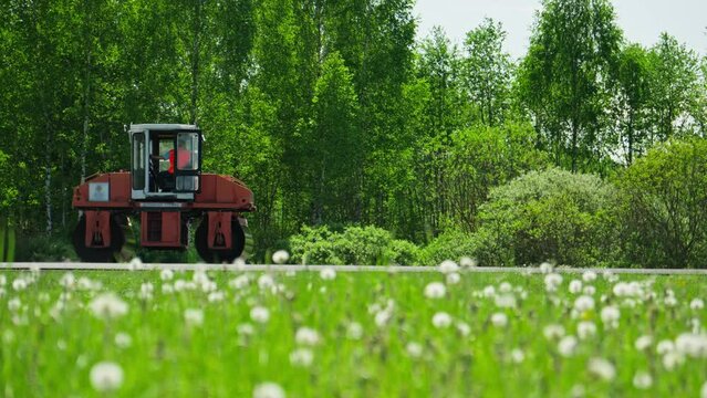 Roadway repair. Repair surface of road. Process of laying asphalt with paving machine. Road safety. Construction of new road. 4K, UHD