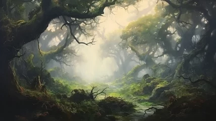 Wall murals Grey 2 landscape huge old oaks in the swamp oil paint delicate colors paintings on canvas.