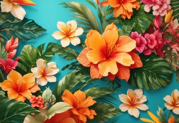 Fototapeta na wymiar Tropical spring background, banner with floral pattern