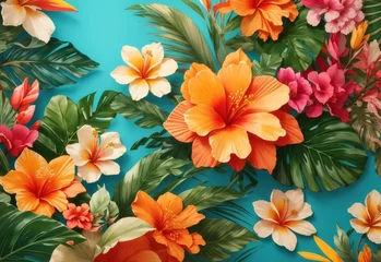 Fotobehang Tropical spring background, banner with floral pattern © MochSjamsul