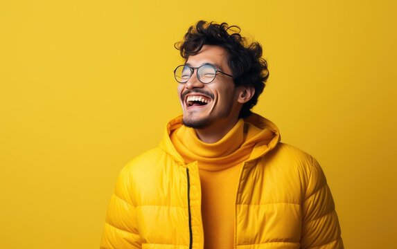 Ultra handsome man, smiling and laughing, wearing bright clothes. created by generative AI technology.